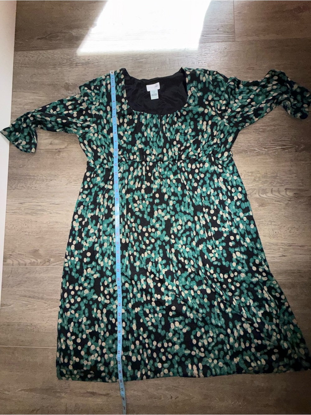 Motherhood Maturity Black Midi Dress with Green and Cream Dot Print - Picture 5 of 8